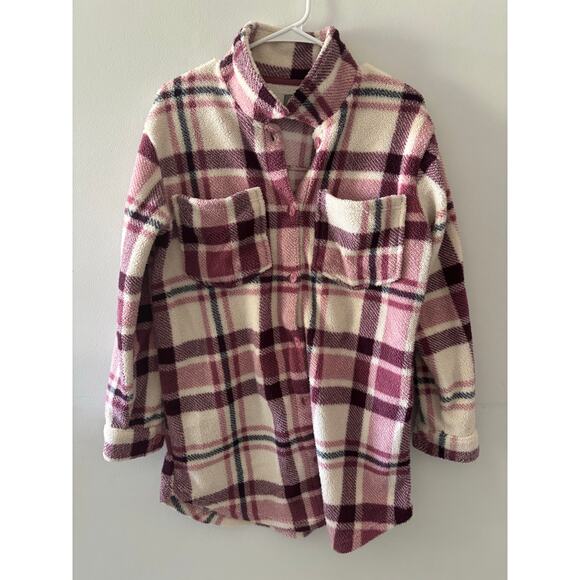 Berkley Jensen Womens Plaid Shacket Size Small Cream Purple Fleece Fall Autumn - Picture 1 of 6